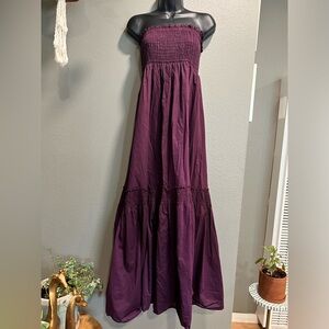 New York & CO Purple Dress Tiered Ruffle maxi strapless Dress Resort